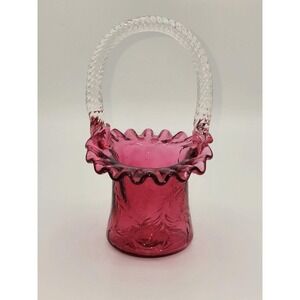Fenton Glass‎ Vintage Cranberry Fern Ruffled Edge Hat Basket